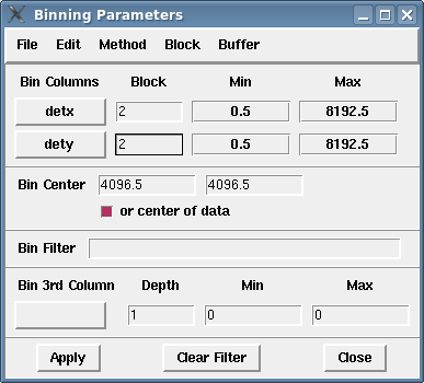[The parameters are set to bin in detector coordinates about the center of the data.]