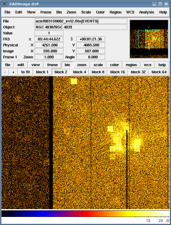 [Some bad columns are visible in black in the detector image.]
